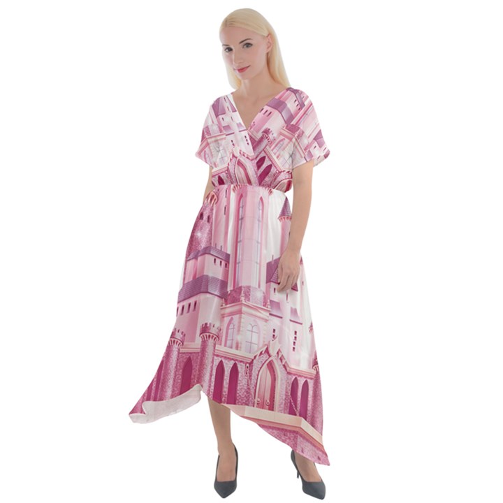 Pink Castle Cross Front Sharkbite Hem Maxi Dress