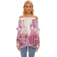 Pink Castle Off Shoulder Chiffon Pocket Shirt