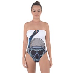 Skull-underwater-diving-skeleton-diving-head Tie Back One Piece Swimsuit