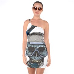 Skull-underwater-diving-skeleton-diving-head One Soulder Bodycon Dress by Jancukart