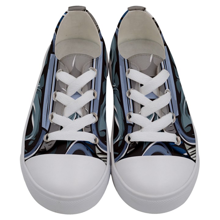 Skull-underwater-diving-skeleton-diving-head Kids  Low Top Canvas Sneakers