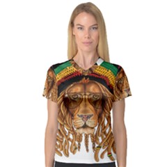 Lion Rastafari V-neck Sport Mesh Tee