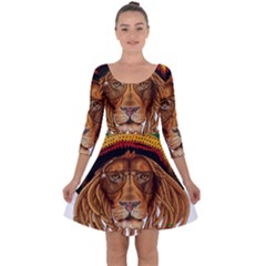 Lion Rastafari Quarter Sleeve Skater Dress by Jancukart