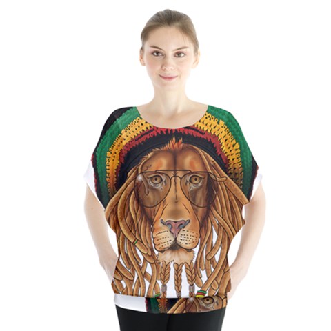 Lion Rastafari Batwing Chiffon Blouse by Jancukart