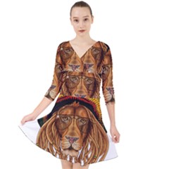 Lion Rastafari Quarter Sleeve Front Wrap Dress