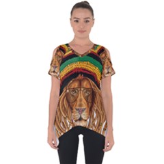 Lion Rastafari Cut Out Side Drop Tee by Jancukart