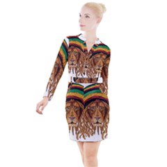 Lion Rastafari Button Long Sleeve Dress by Jancukart