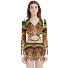 Lion Rastafari Velvet Wrap Crop Top And Shorts Set by Jancukart