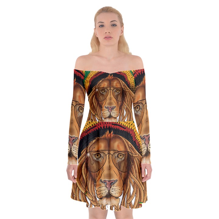 Lion Rastafari Off Shoulder Skater Dress