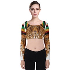 Lion Rastafari Velvet Long Sleeve Crop Top by Jancukart