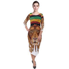 Lion Rastafari Quarter Sleeve Midi Velour Bodycon Dress by Jancukart