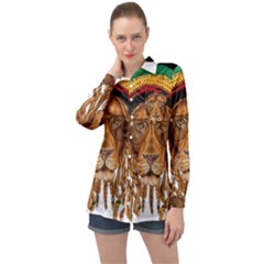 Lion Rastafari Long Sleeve Satin Shirt