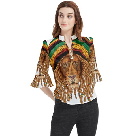 Lion Rastafari Loose Horn Sleeve Chiffon Blouse by Jancukart