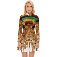 Lion Rastafari Long Sleeve Velour Longline Dress by Jancukart