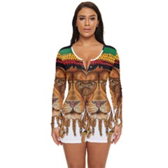 Lion Rastafari Long Sleeve Boyleg Swimsuit by Jancukart