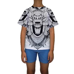 Balinese-art Barong-drawing-bali Kids  Short Sleeve Swimwear