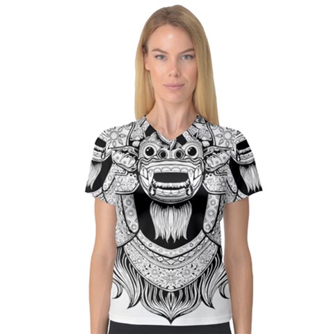 Balinese-art Barong-drawing-bali V-neck Sport Mesh Tee by Jancukart