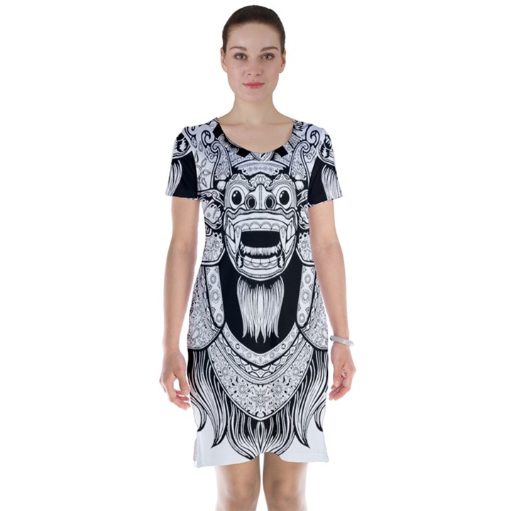 Balinese-art Barong-drawing-bali Short Sleeve Nightdress