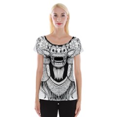 Balinese-art Barong-drawing-bali Cap Sleeve Top