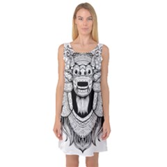 Balinese-art Barong-drawing-bali Sleeveless Satin Nightdress