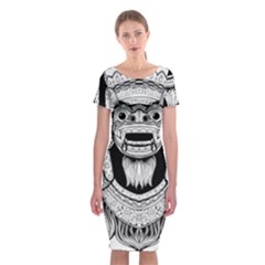 Balinese-art Barong-drawing-bali Classic Short Sleeve Midi Dress