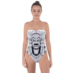 Balinese-art Barong-drawing-bali Tie Back One Piece Swimsuit