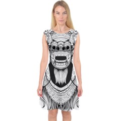 Balinese-art Barong-drawing-bali Capsleeve Midi Dress