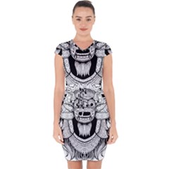 Balinese-art Barong-drawing-bali Capsleeve Drawstring Dress 