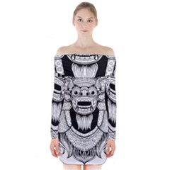 Balinese-art Barong-drawing-bali Long Sleeve Off Shoulder Dress