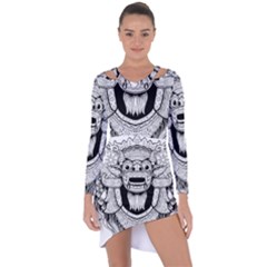 Balinese-art Barong-drawing-bali Asymmetric Cut-out Shift Dress