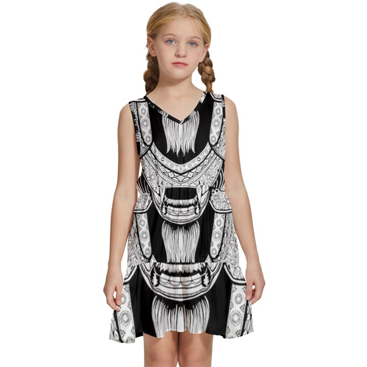 Balinese-art Barong-drawing-bali Kids  Sleeveless Tiered Mini Dress