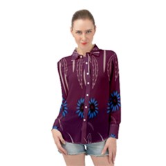 Folk Flowers Print Floral Pattern Ethnic Art Long Sleeve Chiffon Shirt