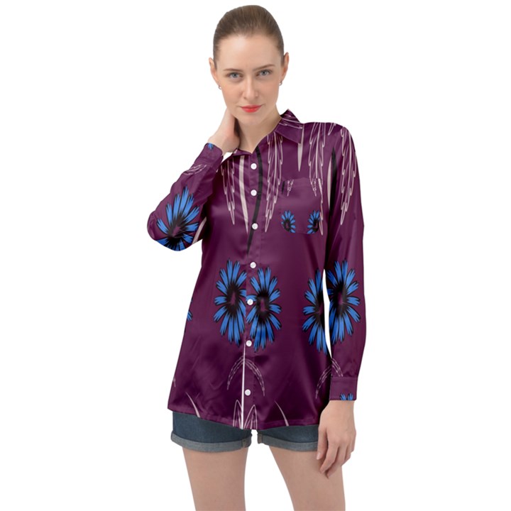 Folk flowers print Floral pattern Ethnic art Long Sleeve Satin Shirt