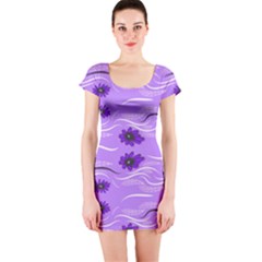 Folk Flowers Print Floral Pattern Ethnic Art Short Sleeve Bodycon Dress by Eskimos