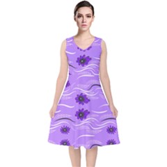 Folk Flowers Print Floral Pattern Ethnic Art V-neck Midi Sleeveless Dress  by Eskimos