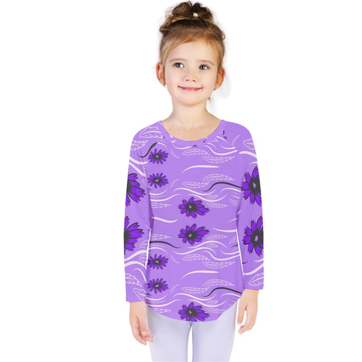 Folk flowers print Floral pattern Ethnic art Kids  Long Sleeve Tee