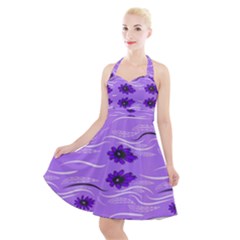 Folk Flowers Print Floral Pattern Ethnic Art Halter Party Swing Dress  by Eskimos