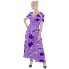 Folk Flowers Print Floral Pattern Ethnic Art Button Up Short Sleeve Maxi Dress by Eskimos