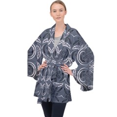 Folk Flowers Print Floral Pattern Ethnic Art Long Sleeve Velvet Kimono  by Eskimos