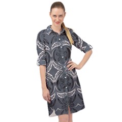 Folk Flowers Print Floral Pattern Ethnic Art Long Sleeve Mini Shirt Dress by Eskimos