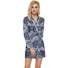 Folk Flowers Print Floral Pattern Ethnic Art Long Sleeve Satin Robe by Eskimos