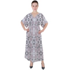 Folk Flowers Print Floral Pattern Ethnic Art V-neck Boho Style Maxi Dress by Eskimos