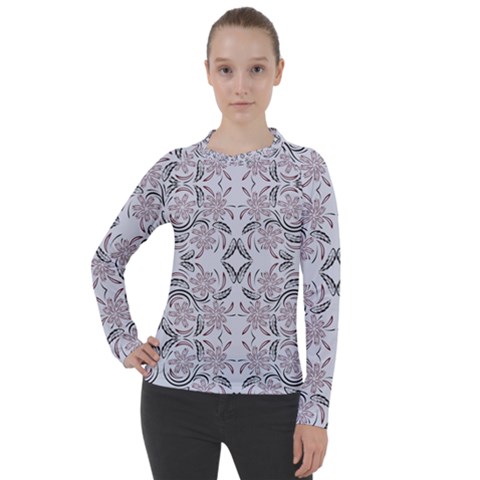 Folk Flowers Print Floral Pattern Ethnic Art Women s Pique Long Sleeve Tee by Eskimos