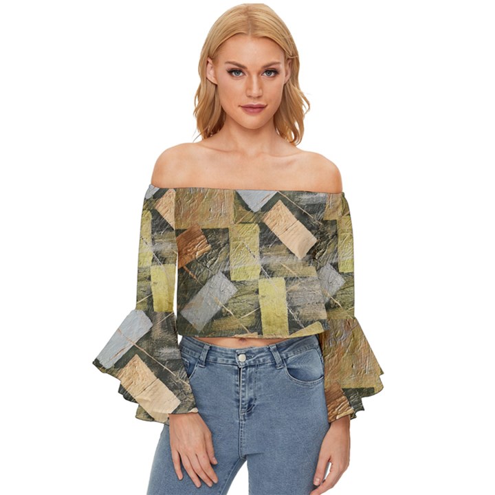 All that glitters is gold  Off Shoulder Flutter Bell Sleeve Top