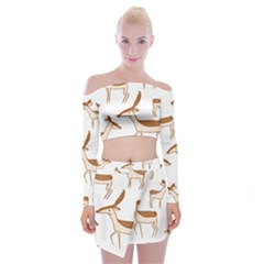 Cute Animal Deer Off Shoulder Top With Mini Skirt Set