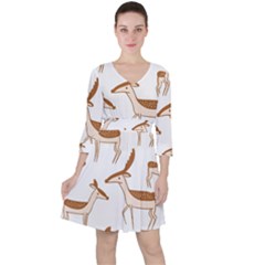 Cute Animal Deer Quarter Sleeve Ruffle Waist Dress by artworkshop