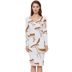 Cute Animal Deer Long Sleeve V-neck Bodycon Dress 