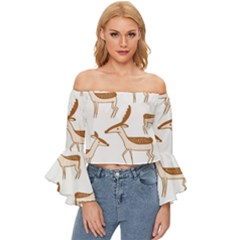 Cute Animal Deer Off Shoulder Flutter Bell Sleeve Top