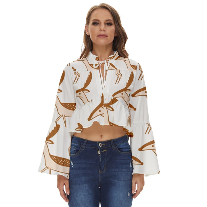 Cute Animal Deer Boho Long Bell Sleeve Top