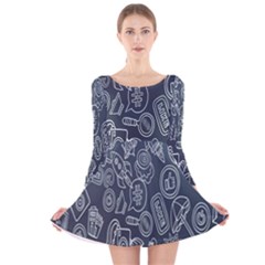 Internet Planet Drinks Long Sleeve Velvet Skater Dress by artworkshop